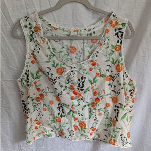 Joie Sleeveless Orange Print Button Down Top Women's XL Linen Cotton‎ Blend NWT